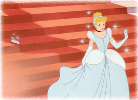 But as the clock struck midnight, Cinderella ran from the palace. She was in such a hurry that she left one glass